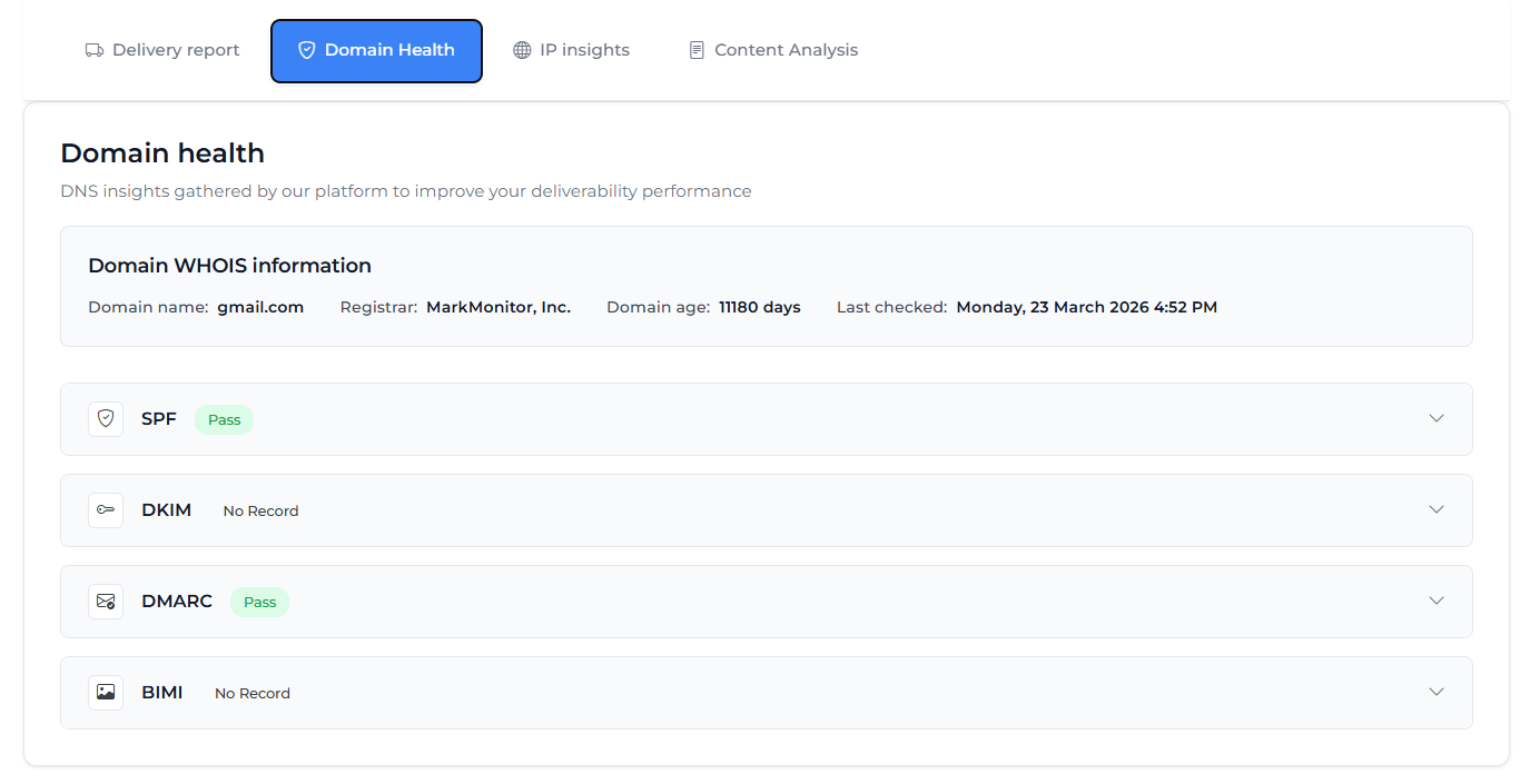 AutoMailer domain and IP health analysis with SPF, DKIM, DMARC checks and blacklist scan