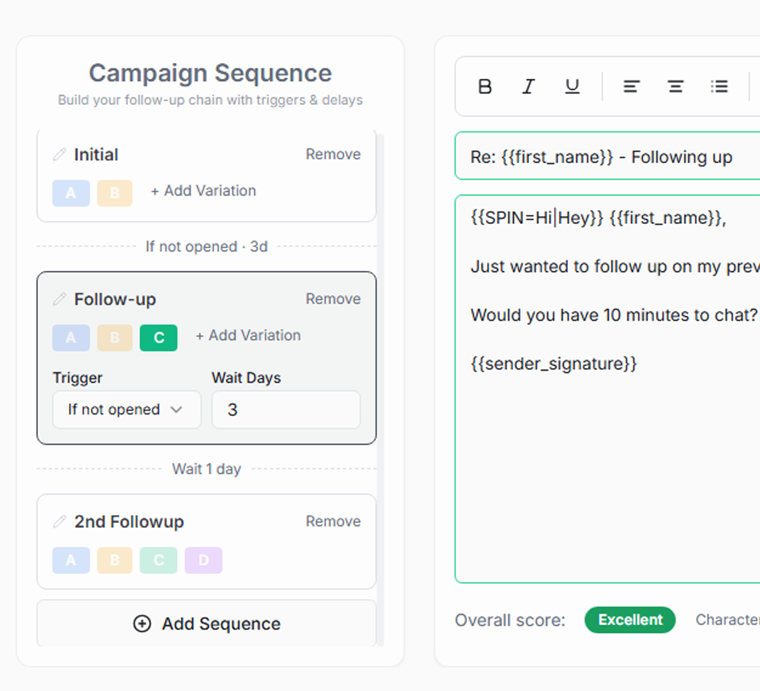 AutoMailer simple sequence builder with delays, conditions, and personalization